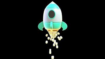 3D animation of a spaceship releasing golden coins video