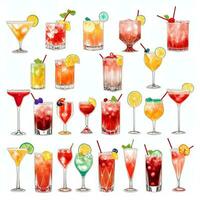 AI generated Cocktail Mocktail Drinks Collection Illustration Water Color Simple Background photo