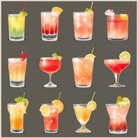 AI generated Cocktail Mocktail Drinks Collection Illustration Water Color Simple Background photo