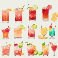 AI generated Cocktail Mocktail Drinks Collection Illustration Water Color Simple Background photo