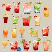 AI generated Cocktail Mocktail Drinks Collection Illustration Water Color Simple Background photo