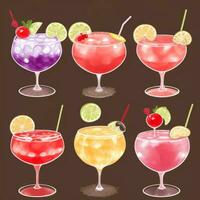 AI generated Cocktail Mocktail Drinks Collection Illustration Water Color Simple Background photo