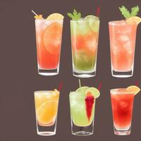 AI generated Cocktail Mocktail Drinks Collection Illustration Water Color Simple Background photo