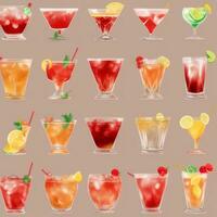 AI generated Cocktail Mocktail Drinks Collection Illustration Water Color Simple Background photo