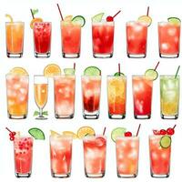 AI generated Cocktail Mocktail Drinks Collection Illustration Water Color Simple Background photo