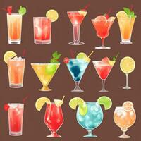 AI generated Cocktail Mocktail Drinks Collection Illustration Water Color Simple Background photo