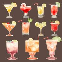 AI generated Cocktail Mocktail Drinks Collection Illustration Water Color Simple Background photo