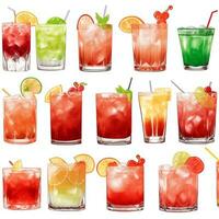 AI generated Cocktail Mocktail Drinks Collection Illustration Water Color Simple Background photo