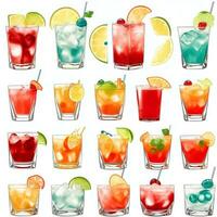 AI generated Cocktail Mocktail Drinks Collection Illustration Water Color Simple Background photo