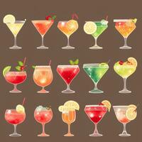 AI generated Cocktail Mocktail Drinks Collection Illustration Water Color Simple Background photo