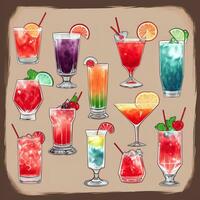 AI generated Cocktail Mocktail Drinks Collection Illustration Water Color Simple Background photo