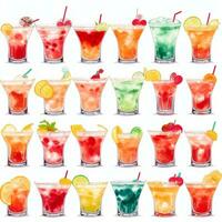 AI generated Cocktail Mocktail Drinks Collection Illustration Water Color Simple Background photo