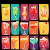 AI generated Cocktail Mocktail Drinks Collection Illustration Water Color Simple Background photo