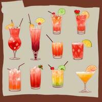 AI generated Cocktail Mocktail Drinks Collection Illustration Water Color Simple Background photo