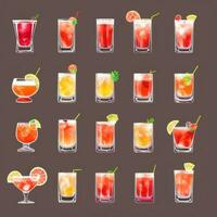 AI generated Cocktail Mocktail Drinks Collection Illustration Water Color Simple Background photo