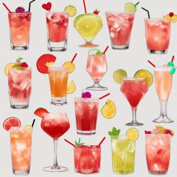 AI generated Cocktail Mocktail Drinks Collection Illustration Water Color Simple Background photo
