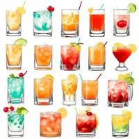 AI generated Cocktail Mocktail Drinks Collection Illustration Water Color Simple Background photo