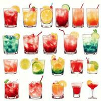 AI generated Cocktail Mocktail Drinks Collection Illustration Water Color Simple Background photo