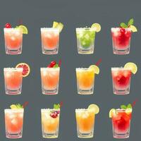 AI generated Cocktail Mocktail Drinks Collection Illustration Water Color Simple Background photo