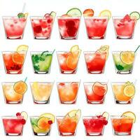 AI generated Cocktail Mocktail Drinks Collection Illustration Water Color Simple Background photo