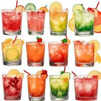 AI generated Cocktail Mocktail Drinks Collection Illustration Water Color Simple Background photo