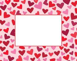 Rectangular frame with hearts.  Red and pink confetti in the shape of hearts forming a rectangular frame. It is used as a design element for Valentine's Day. Stock illustration vector