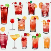 AI generated Cocktail Mocktail Drinks Collection Illustration Water Color Simple Background photo