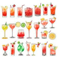 AI generated Cocktail Mocktail Drinks Collection Illustration Water Color Simple Background photo