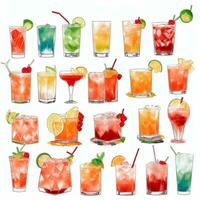 AI generated Cocktail Mocktail Drinks Collection Illustration Water Color Simple Background photo