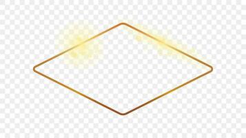 Gold glowing rounded rhombus shape frame vector
