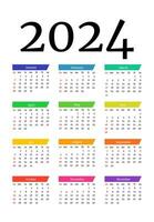 Calendar for 2024 isolated on a white background vector