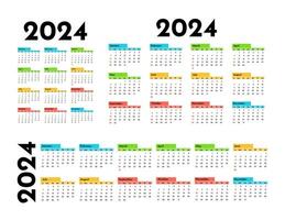 conjunto de Tres calendarios para 2024 en diferente formas aislado en un blanco antecedentes. domingo a lunes, negocio modelo. vector ilustración