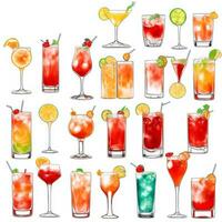 AI generated Cocktail Mocktail Drinks Collection Illustration Water Color Simple Background photo