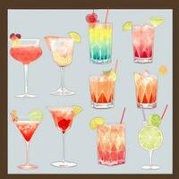 AI generated Cocktail Mocktail Drinks Collection Illustration Water Color Simple Background photo