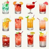 AI generated Cocktail Mocktail Drinks Collection Illustration Water Color Simple Background photo