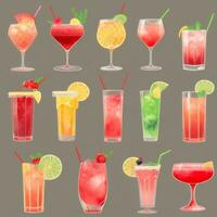 AI generated Cocktail Mocktail Drinks Collection Illustration Water Color Simple Background photo