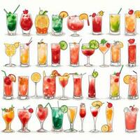 AI generated Cocktail Mocktail Drinks Collection Illustration Water Color Simple Background photo