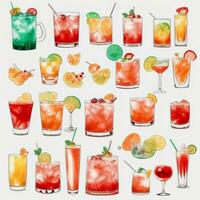 AI generated Cocktail Mocktail Drinks Collection Illustration Water Color Simple Background photo