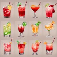 AI generated Cocktail Mocktail Drinks Collection Illustration Water Color Simple Background photo