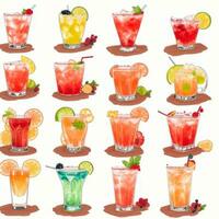 AI generated Cocktail Mocktail Drinks Collection Illustration Water Color Simple Background photo