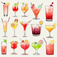 AI generated Cocktail Mocktail Drinks Collection Illustration Water Color Simple Background photo