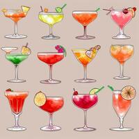 AI generated Cocktail Mocktail Drinks Collection Illustration Water Color Simple Background photo