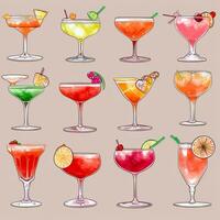 AI generated Cocktail Mocktail Drinks Collection Illustration Water Color Simple Background photo