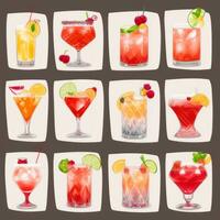 AI generated Cocktail Mocktail Drinks Collection Illustration Water Color Simple Background photo