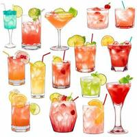 AI generated Cocktail Mocktail Drinks Collection Illustration Water Color Simple Background photo