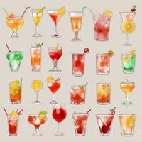 AI generated Cocktail Mocktail Drinks Collection Illustration Water Color Simple Background photo