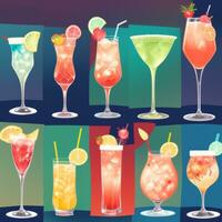 AI generated Cocktail Mocktail Drinks Collection Illustration Water Color Simple Background photo