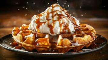 AI generated sweet fried waffle food photo