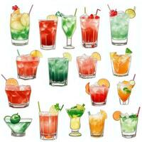 AI generated Cocktail Mocktail Drinks Collection Illustration Water Color Simple Background photo