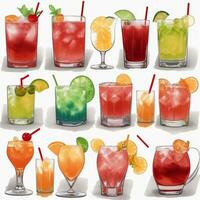 AI generated Cocktail Mocktail Drinks Collection Illustration Water Color Simple Background photo